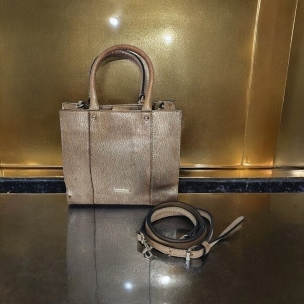 Rebecca Minkoff Metallic Gold Leather Crossbody Bag Small Shoulder Tote Bag Good